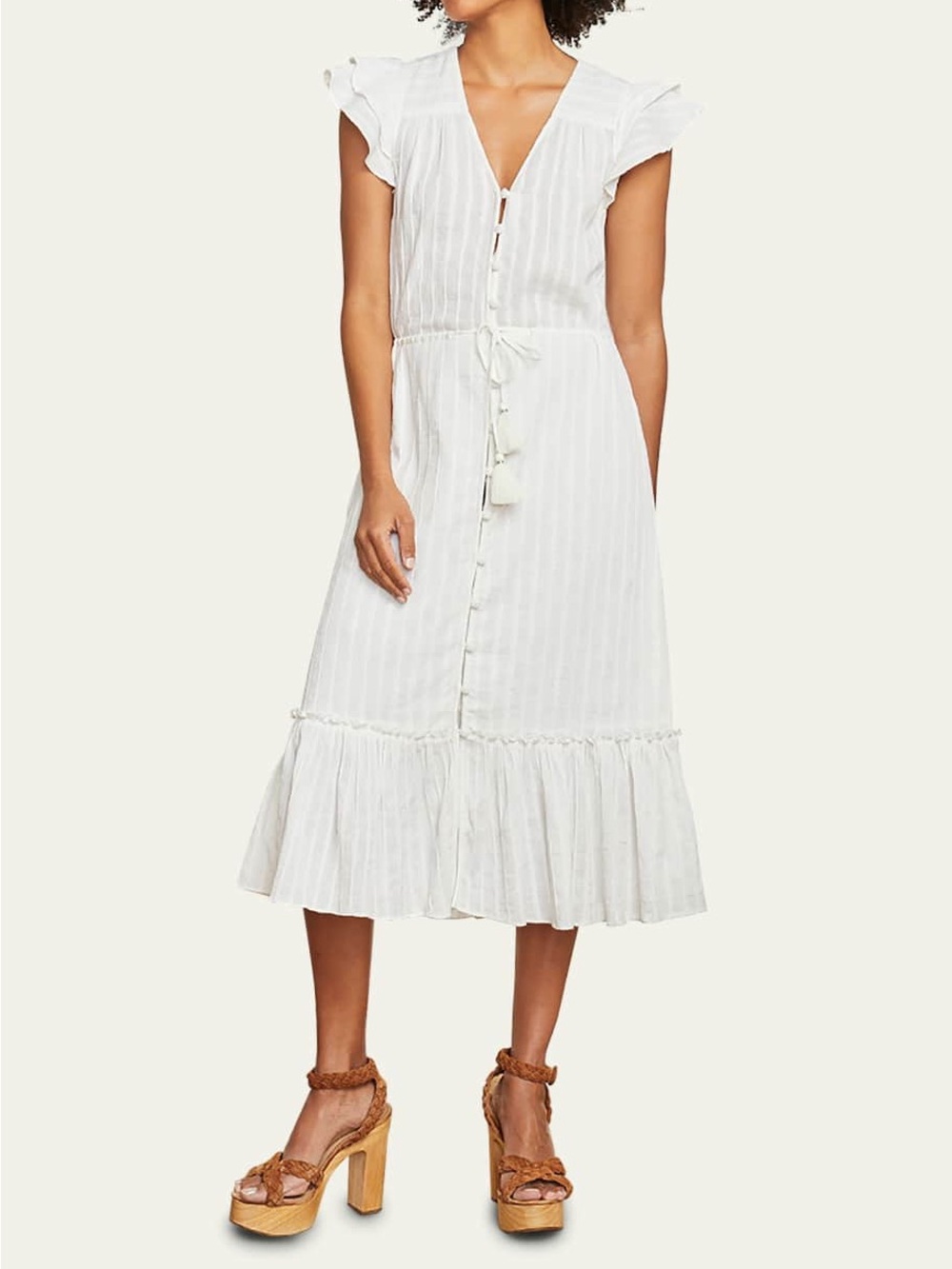 Veronica Beard White Tinzia Midi Ruffle Hem Dress Size Small - Like New!